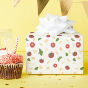 Papier Cadeau Pâtes Tomate Basilic Vert Rouge