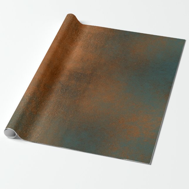 Papier Cadeau Patina bleu rouille cuivre Grungy métallique Abstr (Déroulé)
