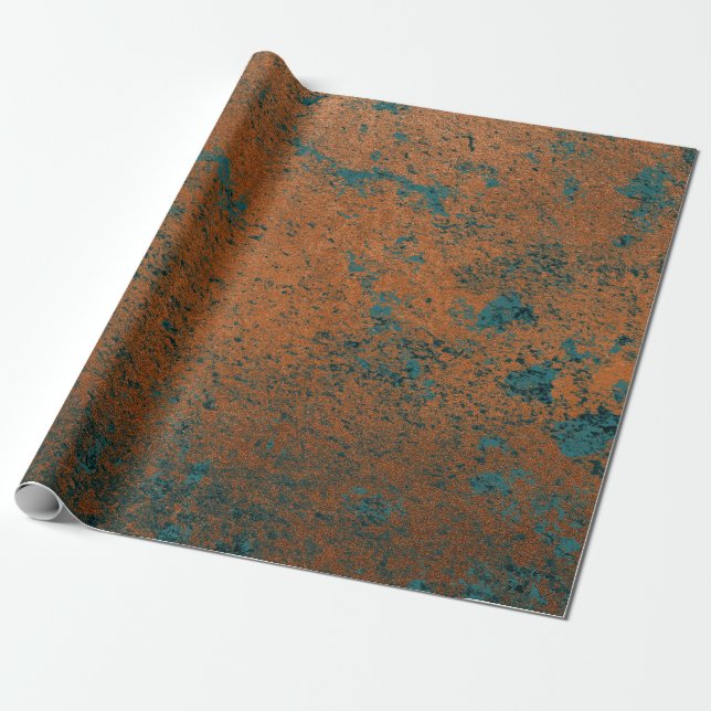 Papier Cadeau Patina bleu rouille cuivre Métallic Abstrait Turqu (Déroulé)