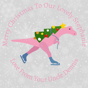Papier Cadeau Patinage de Noël personnalisé Dinosaure rose