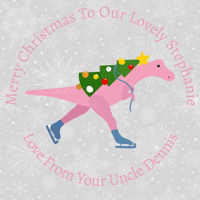 Papier Cadeau Patinage de Noël personnalisé Dinosaure rose (Créateur téléchargé)