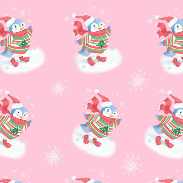 Papier Cadeau Patinage sur glace Pingouin rose (Créateur téléchargé)