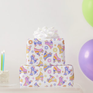 Papier Cadeau Patins à rouleaux rétro et marguerites