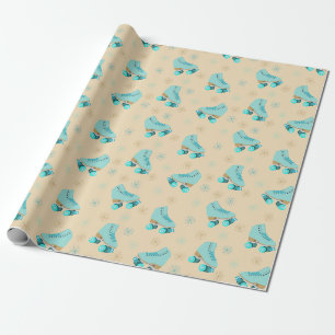 Papier Cadeau Patins à rouleaux rétro Turquoise et tanné