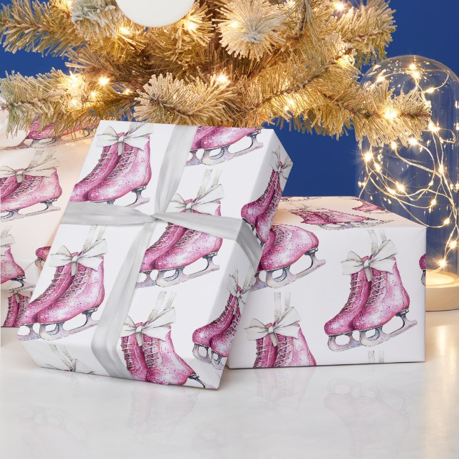 Papier Cadeau Patins Glam en argent rose Noël (Vacances)