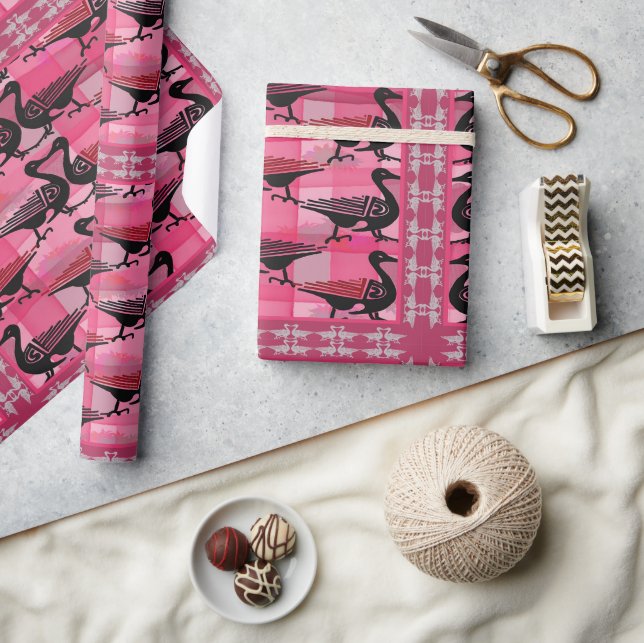 Papier Cadeau Patos Negros en un tejido rosa (Artisanat)