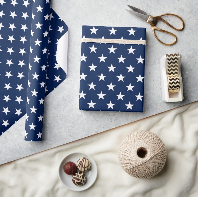 Papier Cadeau Patriotic Navy Bleu USA Drapeau étoiles Motif (Artisanat)