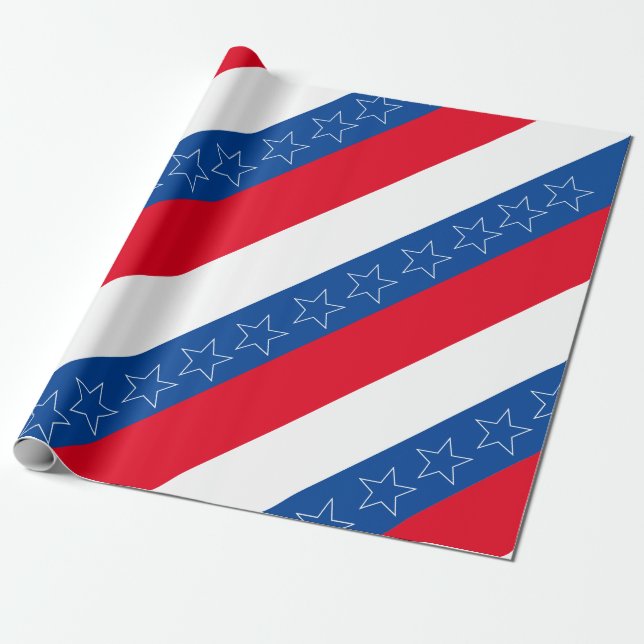 Papier Cadeau patriotique américain rouge, blanc et bleu (Déroulé)