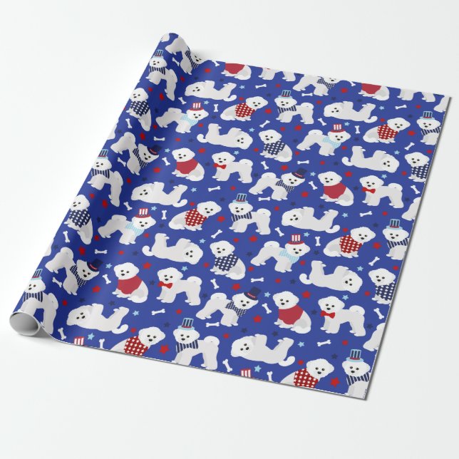 Papier Cadeau Patriotique Bichon Frise (Déroulé)