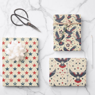 Papier cadeau Patriotique Rouge Bleu Rustique