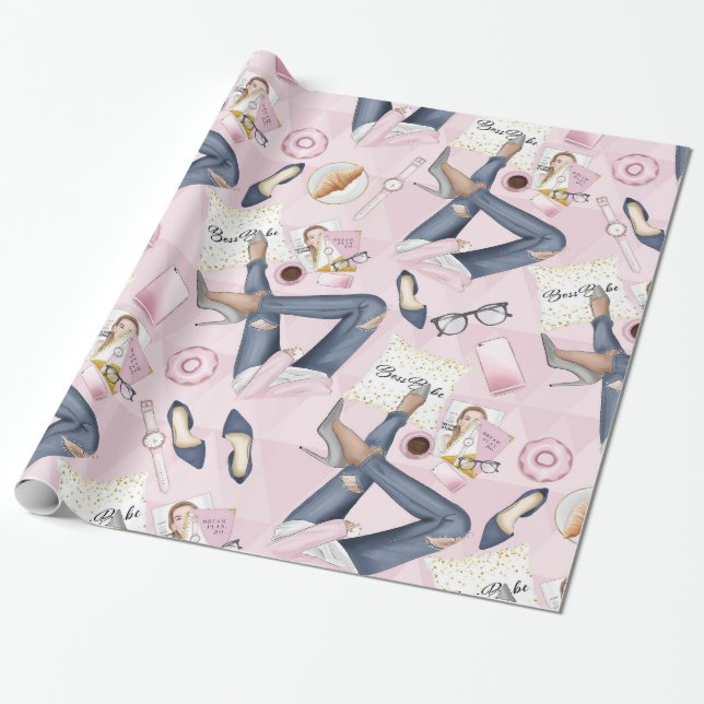 Papier Cadeau Patron de fille tiré à la main (Déroulé)