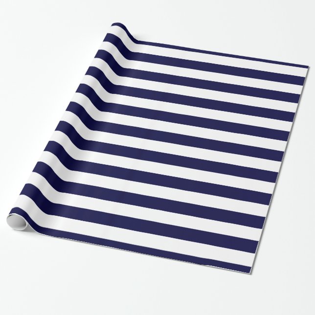 Papier Cadeau Patters de Navy Blue and White Extra Large Stripe (Déroulé)