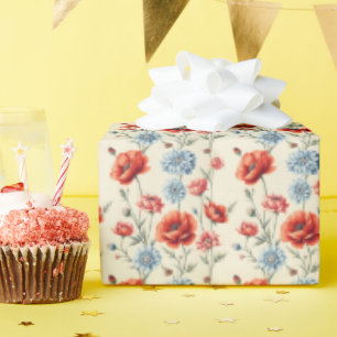 Papier Cadeau Pavot et dahlia de campagne français