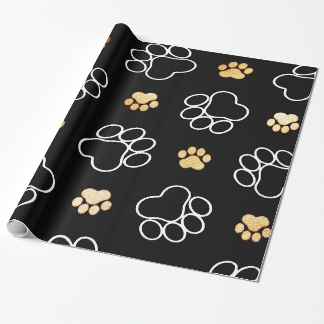 Papier Cadeau Paw habillé de noir blanc et d'or (Déroulé)
