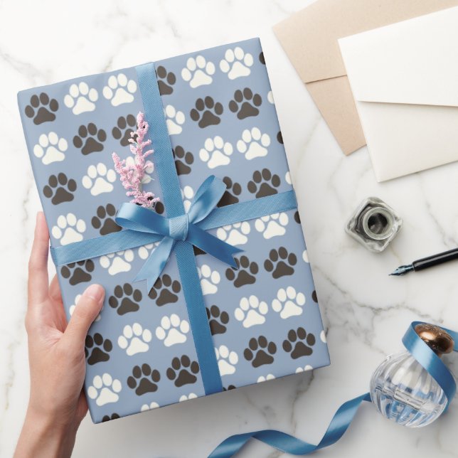 Papier Cadeau Paw Print Pattern Silver Blue (Cadeaux)