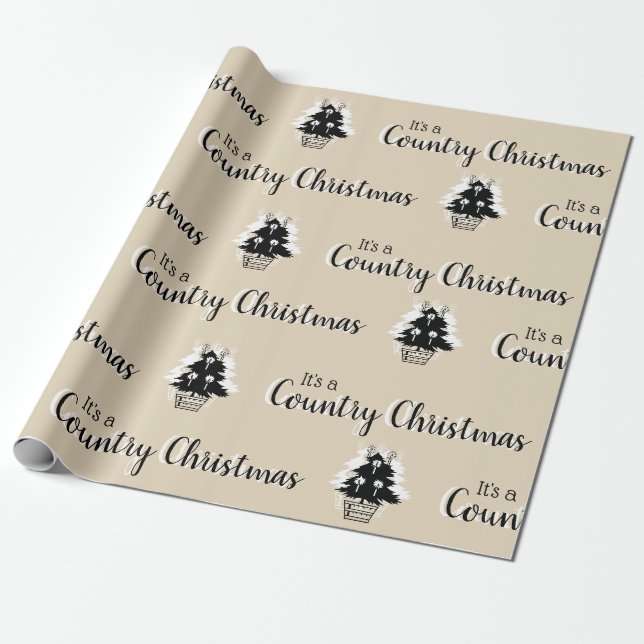 Papier Cadeau Pays Arbres de Noël Beige Rustique (Déroulé)