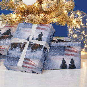 Papier Cadeau Pays de Noël Cowboys Western Drapeau Américain