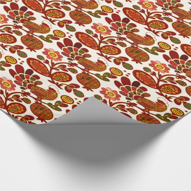 Papier Cadeau Pays Hen Folk Art (Coin)