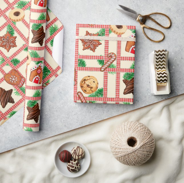 Papier Cadeau Pays Noël En vichy & Cookies Enveloppement Papier (Artisanat)