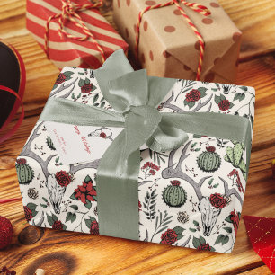 Papier Cadeau Pays Ouest Noël Floral Reindeer Crâne