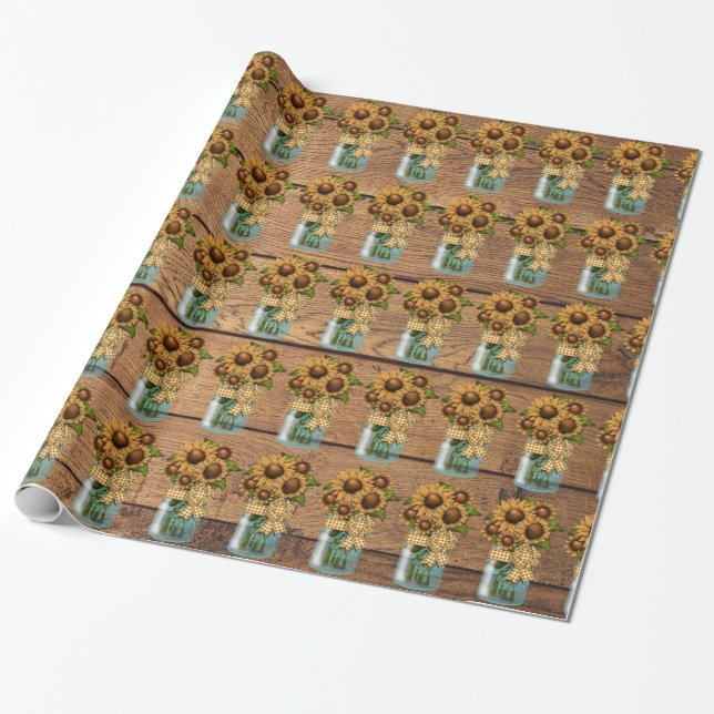 Papier Cadeau Pays Russe Mason Jar avec tournesol (Déroulé)