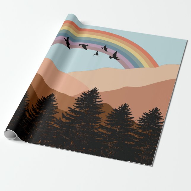 Papier Cadeau Paysage Abstrait Arbres forestiers Arc-en-ciel et  (Déroulé)
