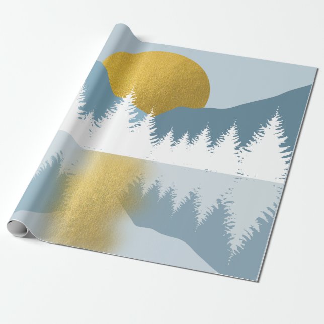 Papier Cadeau Paysage Abstrait Soleil d'hiver d'or (Déroulé)