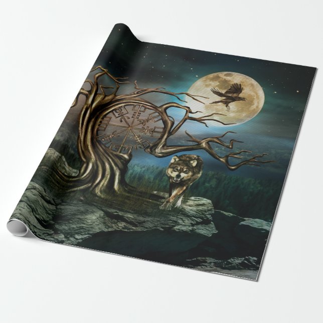 Papier Cadeau Paysage de la Lune des arbres de Vegvisir (Déroulé)