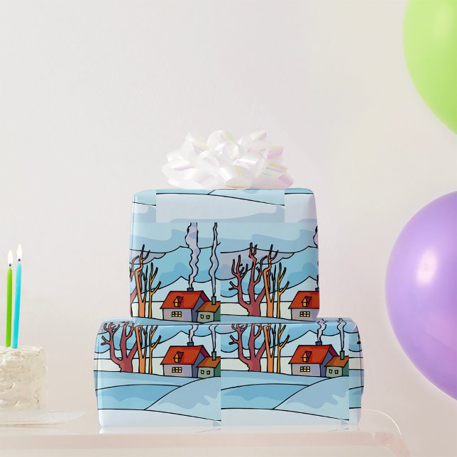 Papier Cadeau Paysage de la maison d'hiver (Créateur téléchargé)