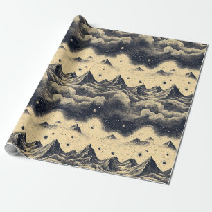 Papier Cadeau Paysage de Montagne Vintage avec Nuages (3)
