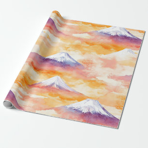 Papier Cadeau Paysage de montagnes enneigées à l'aquarelle au cr