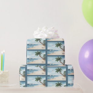 Papier Cadeau Paysage de plage avec Motif d'aquarelle