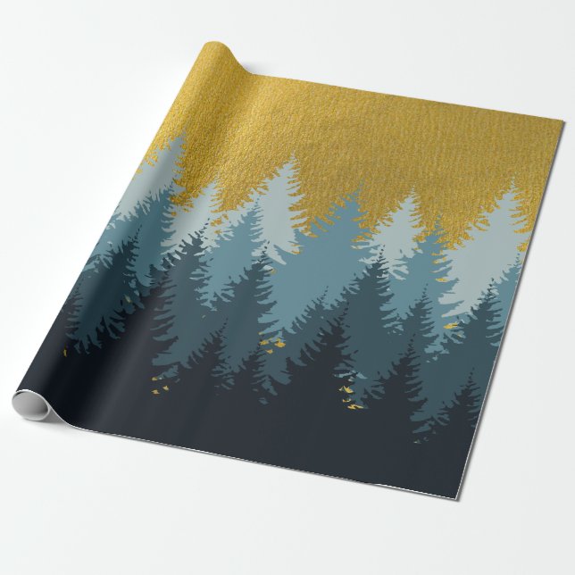 Papier Cadeau Paysage d'or des arbres forestiers (Déroulé)