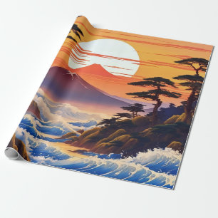 Papier Cadeau Paysage du coucher du soleil japonais