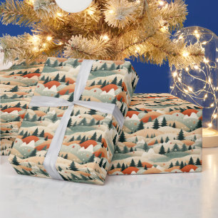 Papier Cadeau  Paysage hivernal Arbres Montagnes Neige 