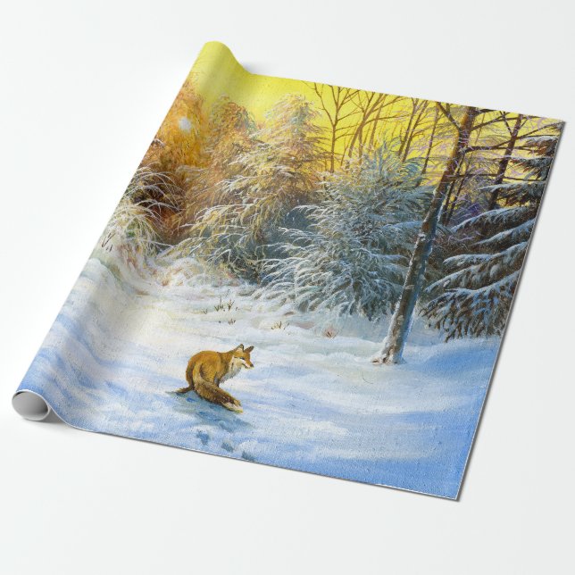 Papier Cadeau Paysage hivernal avec renard en déclin (Déroulé)