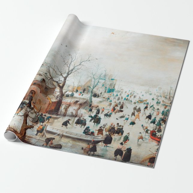 Papier Cadeau Paysage hivernal de Hendrick Avercamp avec patinoi (Déroulé)