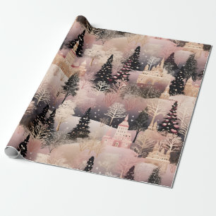 Papier Cadeau Paysage hivernal rose fantaisiste (2)