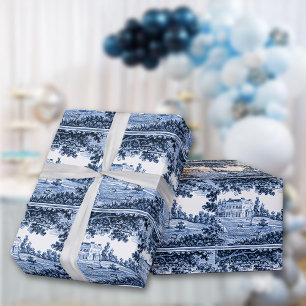 Papier Cadeau Paysage Maison victorienne bleu