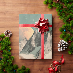Papier Cadeau Paysage Montagneux Surréaliste Avec Fleurs en Fleu