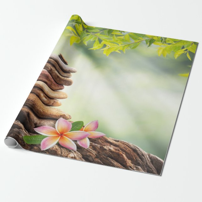 Papier Cadeau Paysage, Pierres Zen, Fleurs (Déroulé)