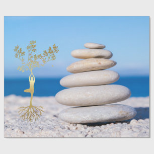 Papier Cadeau Paysage, Pierres Zen, Silhouette Arbre Or