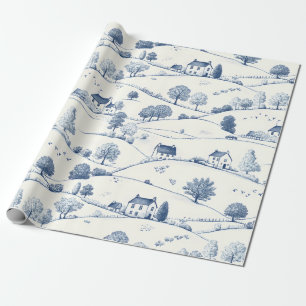 Papier Cadeau Paysage Toile Bleue Pastorale Classique Français