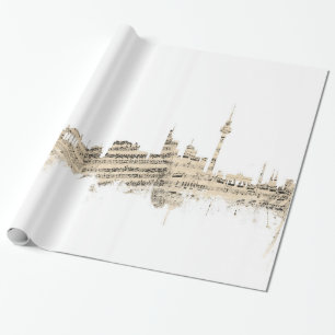 Papier Cadeau Paysage urbain de musique de feuille d'horizon de
