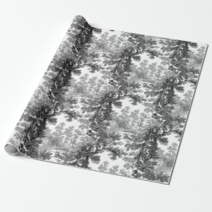 Papier Cadeau Paysage vintage Cottage Toile-Noir & Blanc