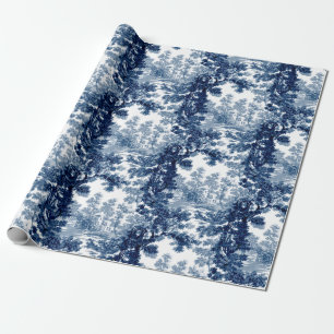 Papier Cadeau Paysage Vintage du cottage Bleu de toile et blanc