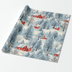 Papier Cadeau Paysage Vintage enneigé