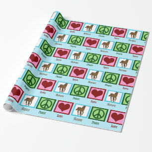 Papier Cadeau Peace Love Chevaux Noël