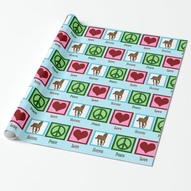 Papier Cadeau Peace Love Chevaux Noël (Déroulé)