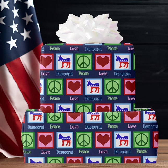 Papier Cadeau Peace Love Démocrate Donkey Christmas (Créateur téléchargé)